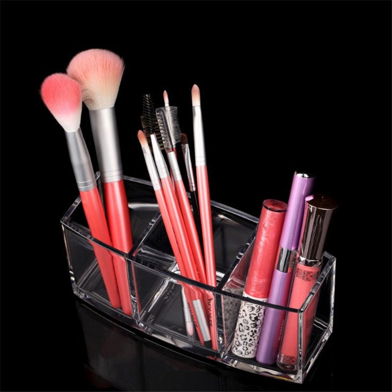 Three-Grid Eyebrow Makeup Brush Storage Box Pen Holder Office Organizer Transparent PS Cosmetic container