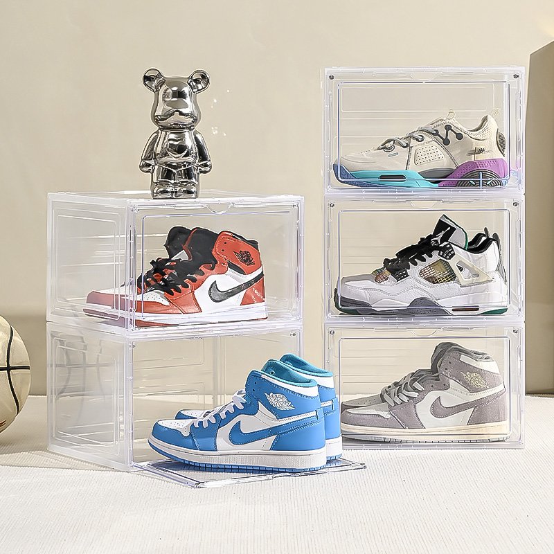 Hot Sale Sneaker Drop Front Shoe Box Shoe Storage Boxes Clear Transparent Stackable Plastic Shoe Box Display Case