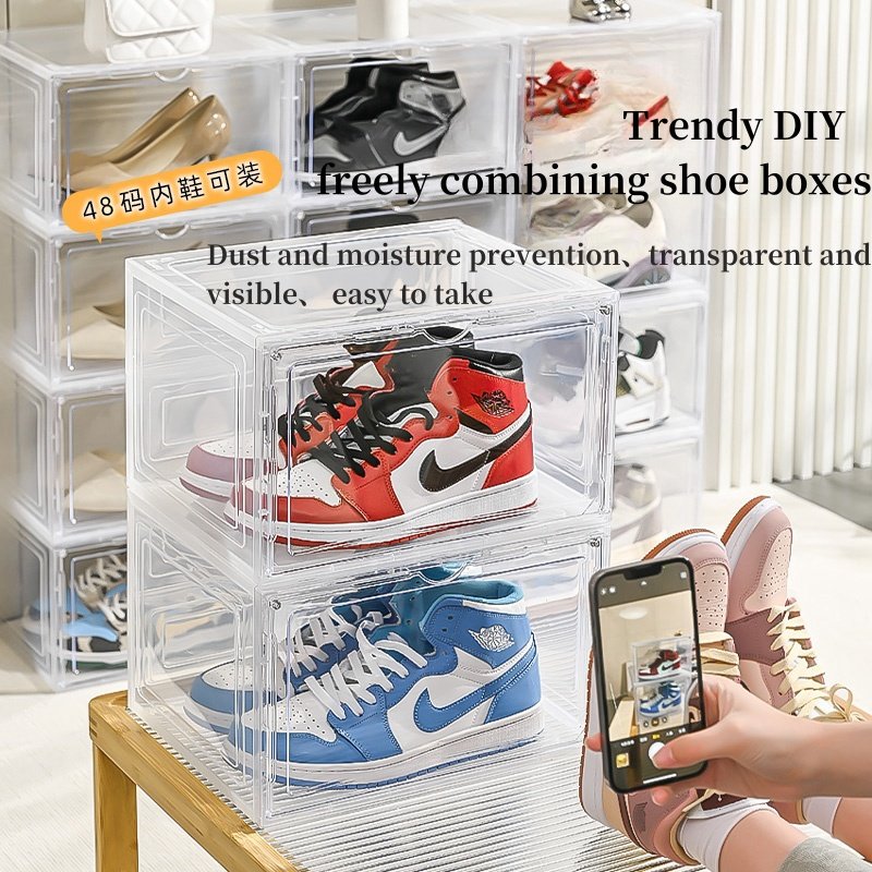 Hot Sale Sneaker Drop Front Shoe Box Shoe Storage Boxes Clear Transparent Stackable Plastic Shoe Box Display Case