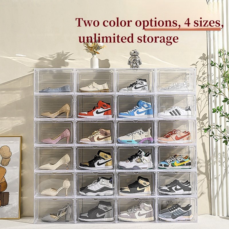 Hot Sale Sneaker Drop Front Shoe Box Shoe Storage Boxes Clear Transparent Stackable Plastic Shoe Box Display Case