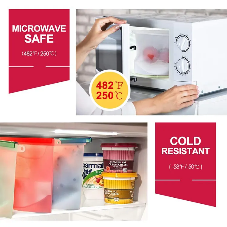 Wholesale Reusable Eco Friendly Leakproof Silicone Food Storage Bag Clear Ziplock Bags For Food Packaging