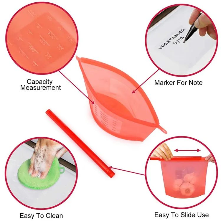 Wholesale Reusable Eco Friendly Leakproof Silicone Food Storage Bag Clear Ziplock Bags For Food Packaging
