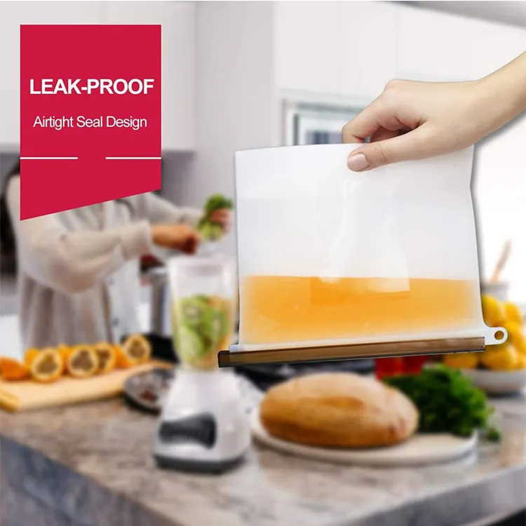 Wholesale Reusable Eco Friendly Leakproof Silicone Food Storage Bag Clear Ziplock Bags For Food Packaging