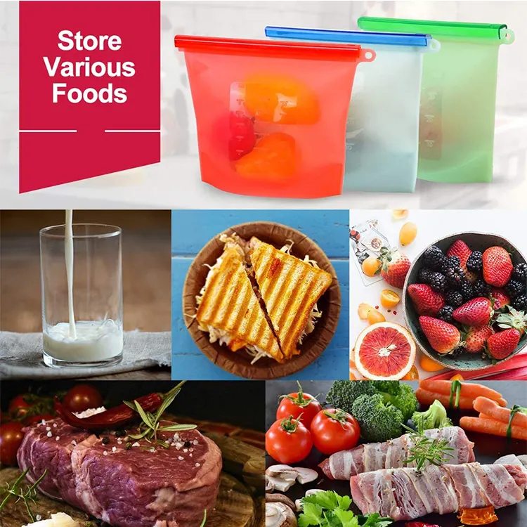 Wholesale Reusable Eco Friendly Leakproof Silicone Food Storage Bag Clear Ziplock Bags For Food Packaging