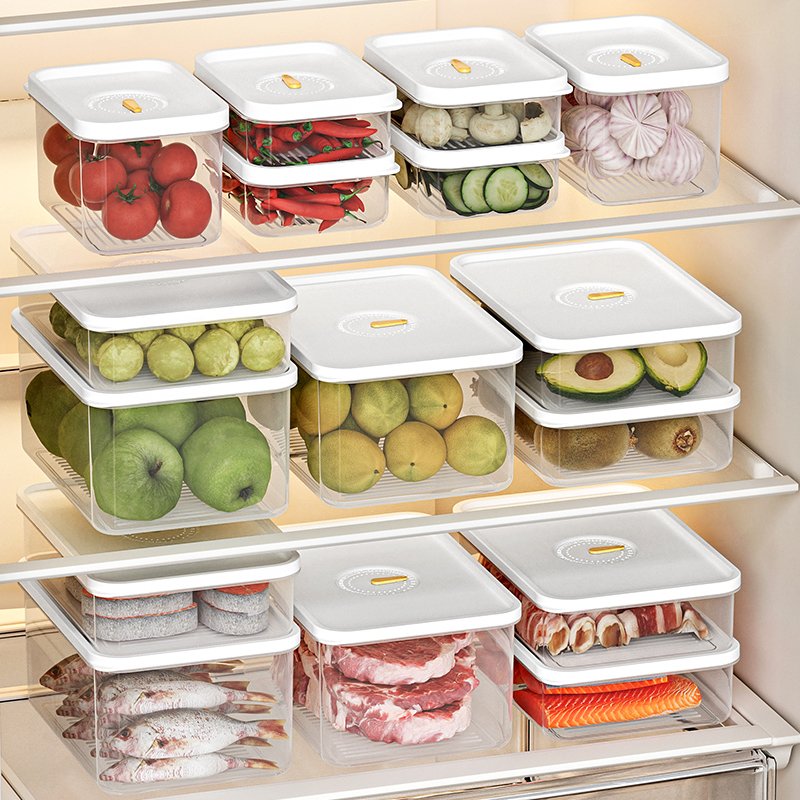 Rectangle Transparent Refrigerator storage box Frozen meat box Side frozen crisper stackable storage box with lid