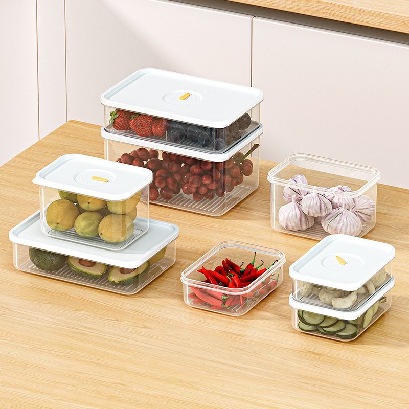 Rectangle Transparent Refrigerator storage box Frozen meat box Side frozen crisper stackable storage box with lid