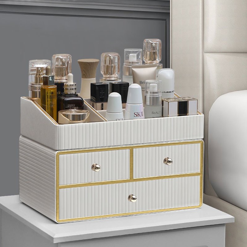 MAVOBO Light Luxury Leather Desktop Exquisite Luxurious Assembly Makeup Cosmetic Storage Box Drawer Organizer