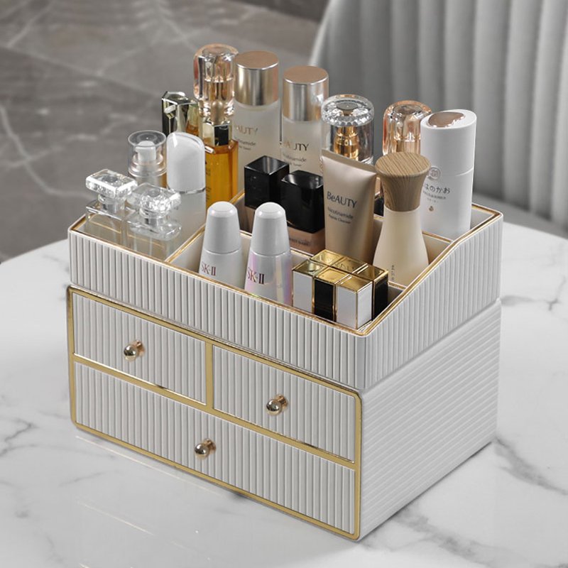 MAVOBO Light Luxury Leather Desktop Exquisite Luxurious Assembly Makeup Cosmetic Storage Box Drawer Organizer