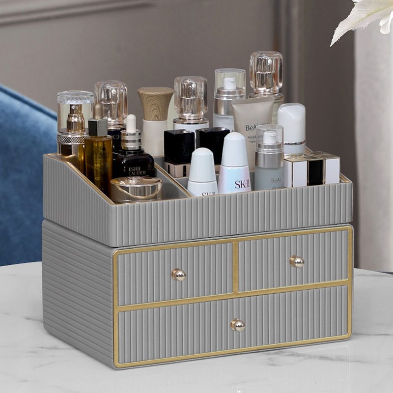 MAVOBO Light Luxury Leather Desktop Exquisite Luxurious Assembly Makeup Cosmetic Storage Box Drawer Organizer