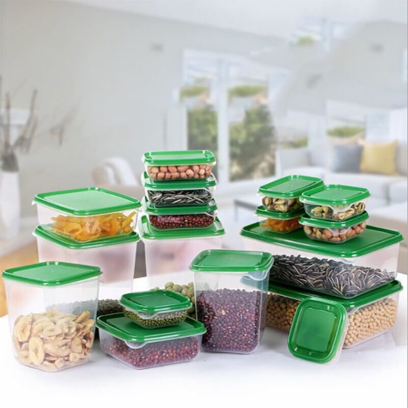 17-Piece Set Plastic Crisper Transparent Fruit Storage Lunch Boxes with Cover Multi-function Food Storage Containers