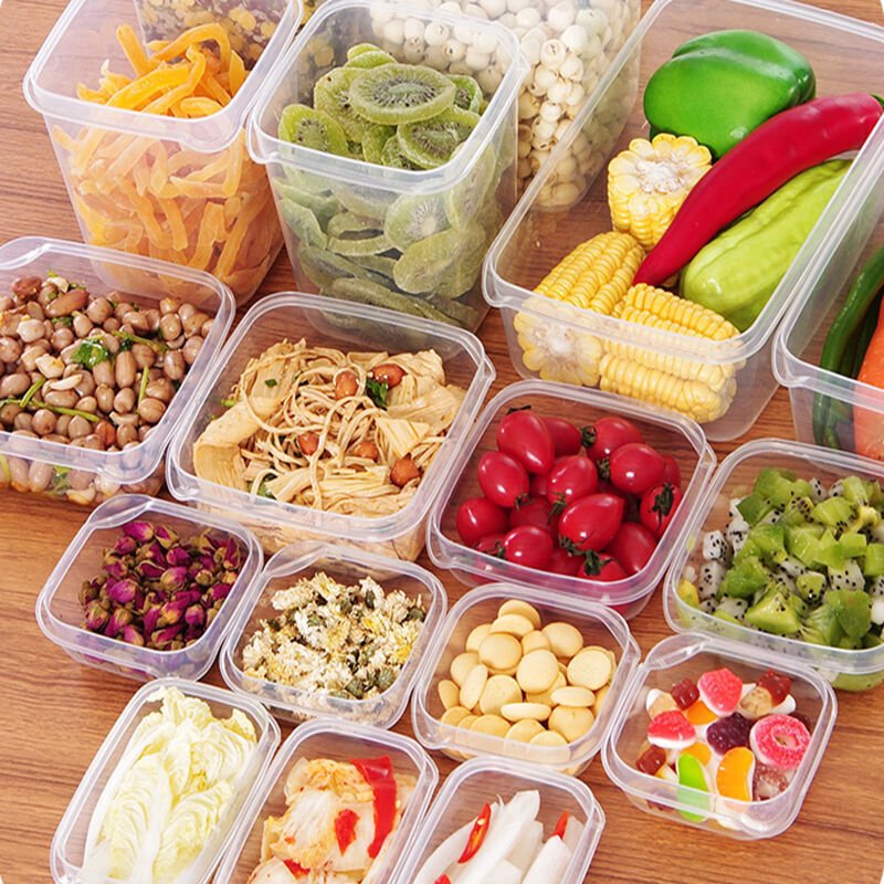 17-Piece Set Plastic Crisper Transparent Fruit Storage Lunch Boxes with Cover Multi-function Food Storage Containers