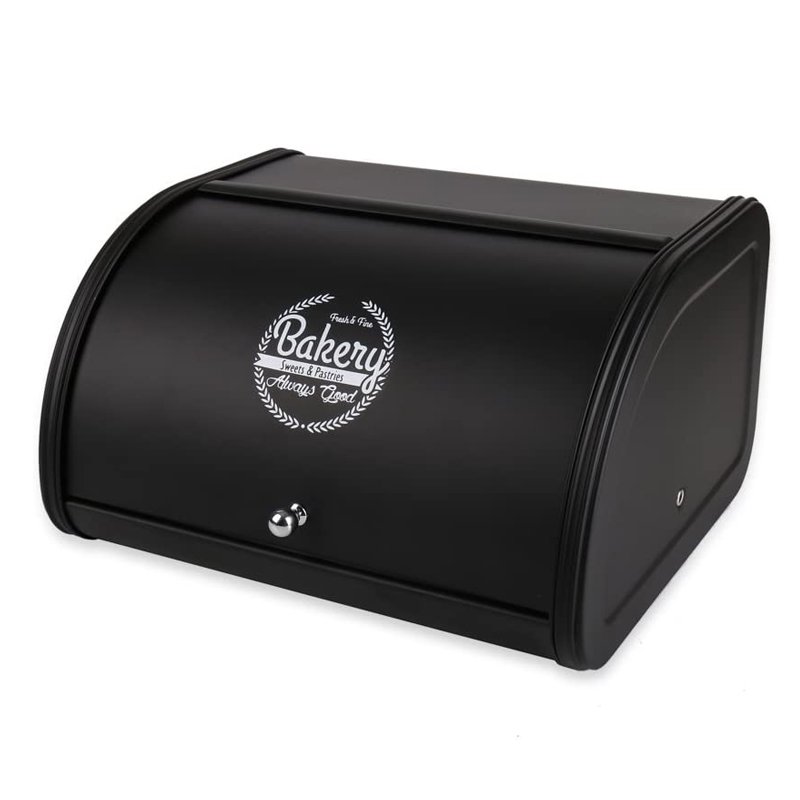 Roll Top Metal Bread Box Black Food Storage Box Stainless Steel Kitchen Bread Box
