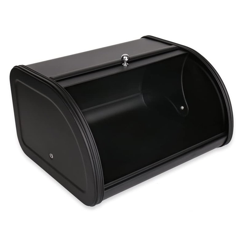 Roll Top Metal Bread Box Black Food Storage Box Stainless Steel Kitchen Bread Box