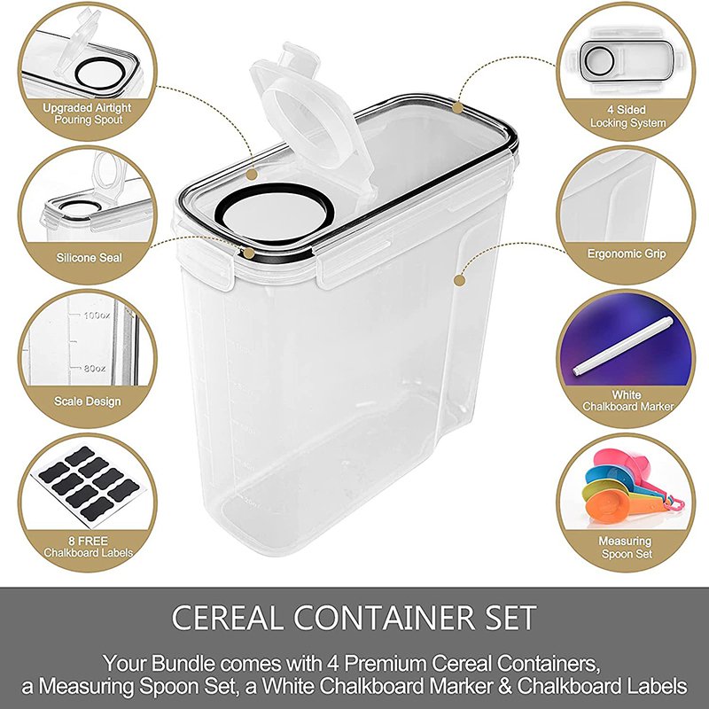 Factory Wholesale 4PCS Set 4L Airtight Kitchen Organizers Dry Food Storage Container For Home Organizer
