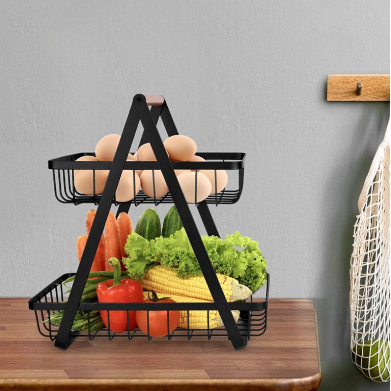 2 tier Multi-purpose wrought iron fruit basket Bread basket with handle