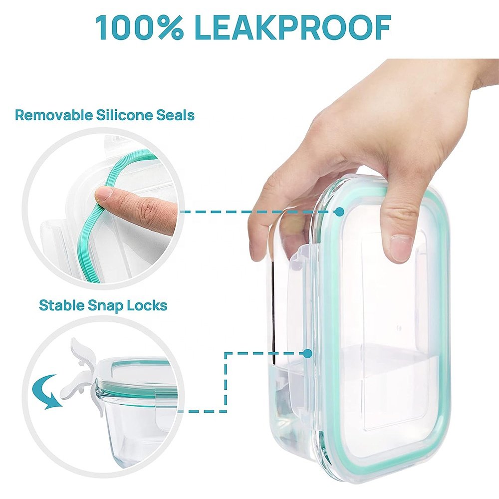 Fridge Glass Meal Prep Food Storage Containers Airtight Glass Bento Snacks Lunch Box with Leak Proof Locking Lids