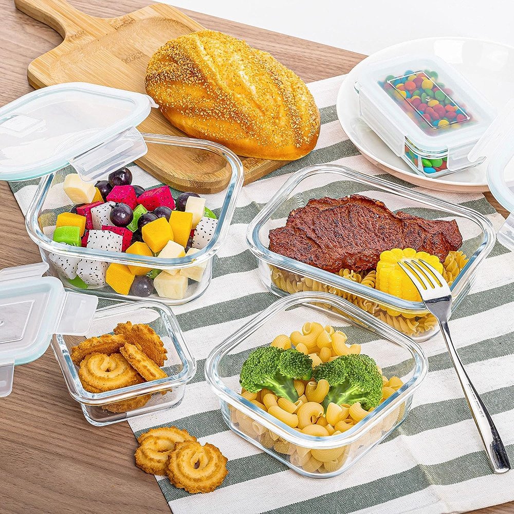 Fridge Glass Meal Prep Food Storage Containers Airtight Glass Bento Snacks Lunch Box with Leak Proof Locking Lids