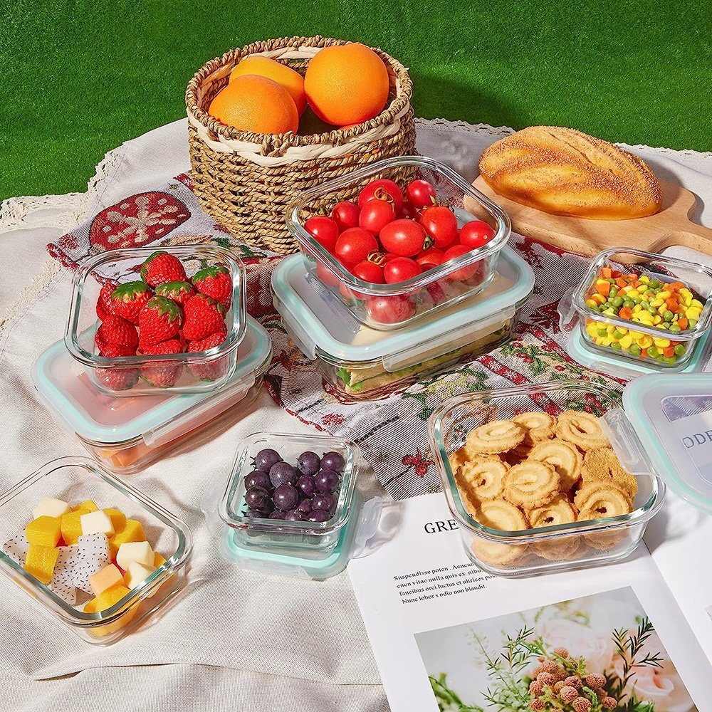 Fridge Glass Meal Prep Food Storage Containers Airtight Glass Bento Snacks Lunch Box with Leak Proof Locking Lids