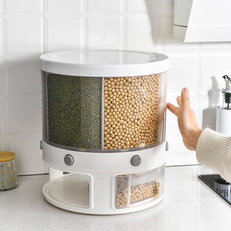 High Quality Large Dispenser Rice Dispenser 6-Grid Rice Bucket Whole Grains Rice Container Storage with Lid Dry Food Storage Box