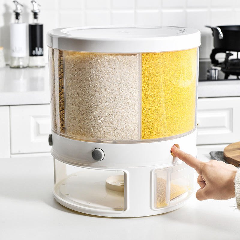 High Quality Large Dispenser Rice Dispenser 6-Grid Rice Bucket Whole Grains Rice Container Storage with Lid Dry Food Storage Box