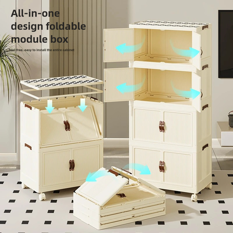 Creamy Style Foldable Wardrobe & Baby Clothes Sorting Box & Snack Toy Storage Cabinet for Household