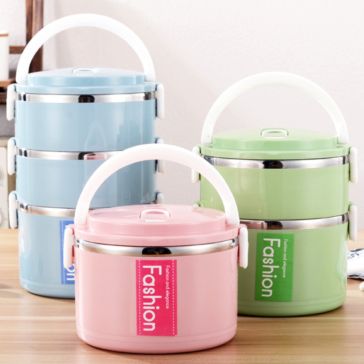 One Stop Shopping Multi-layer Round Stainless Steel Lunch Box Insulated Food Container Portable Bento Storage Box With Handle