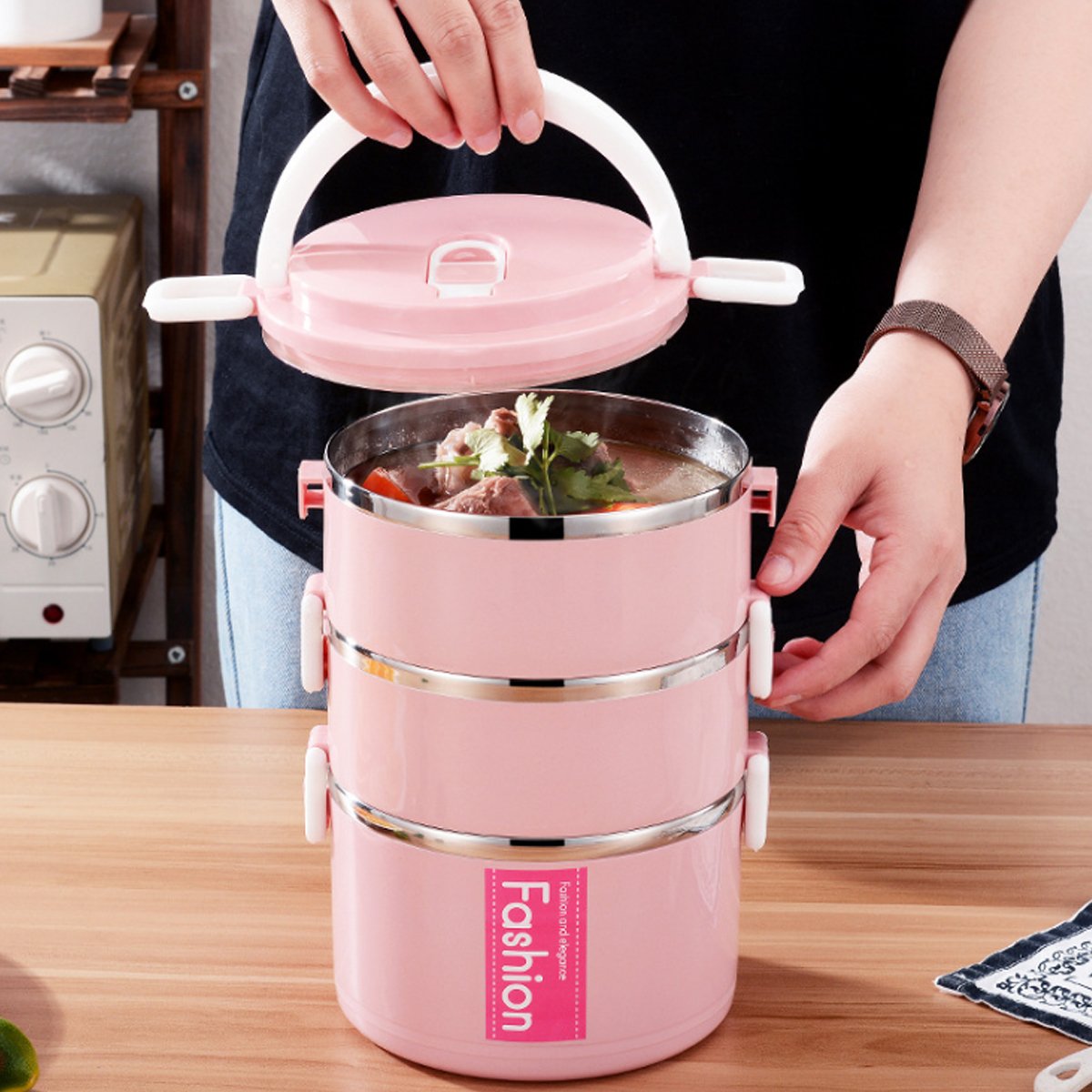 One Stop Shopping Multi-layer Round Stainless Steel Lunch Box Insulated Food Container Portable Bento Storage Box With Handle