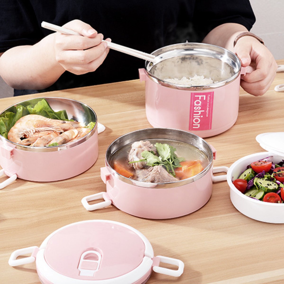 One Stop Shopping Multi-layer Round Stainless Steel Lunch Box Insulated Food Container Portable Bento Storage Box With Handle