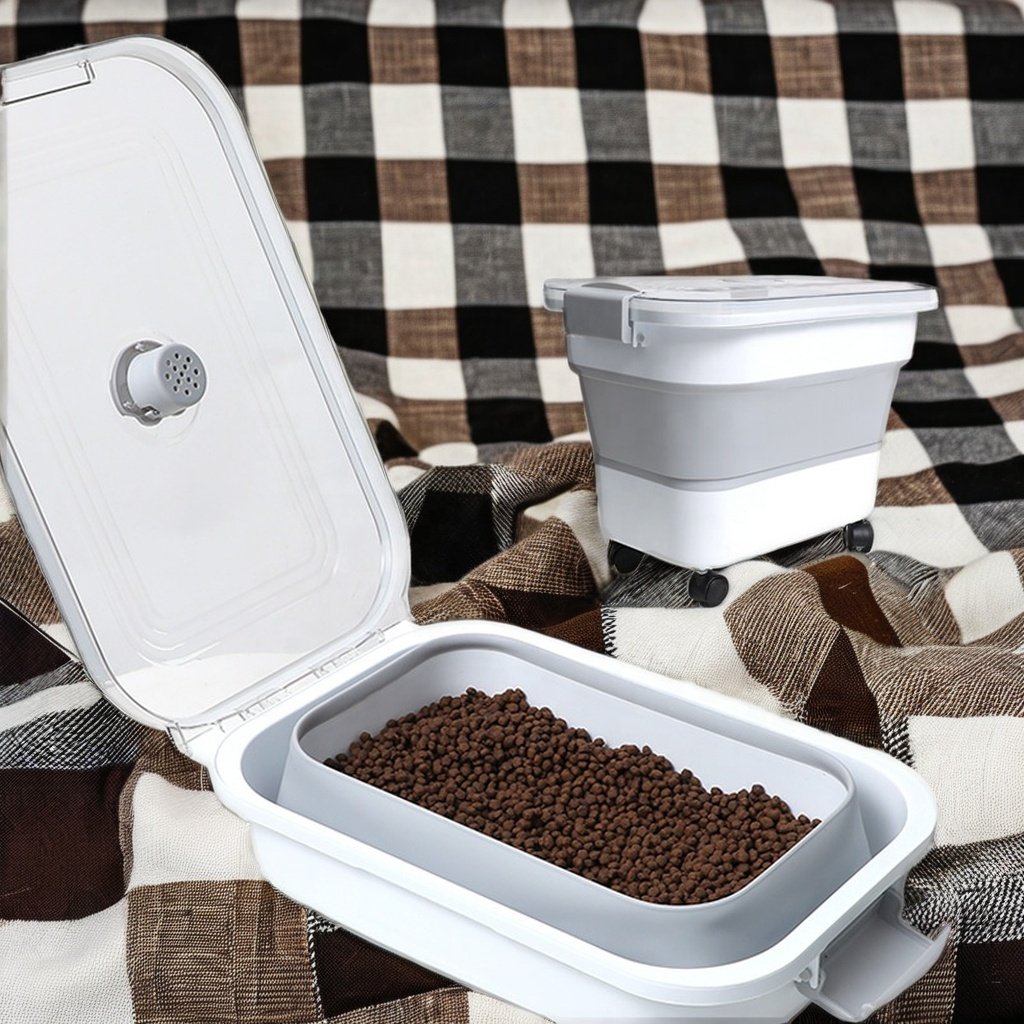Large Capacity Moisture-Proof Insect-Proof Folding Rice Bucket Sealed Food Storage Bucket Wheels Pet Food Storage Box Plastic