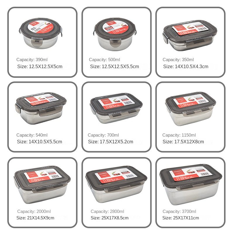 304 Food Grade Stainless Steel Sealed Box Crisper Refrigerator Special Food Storage Picnic Food Box Lunch Box