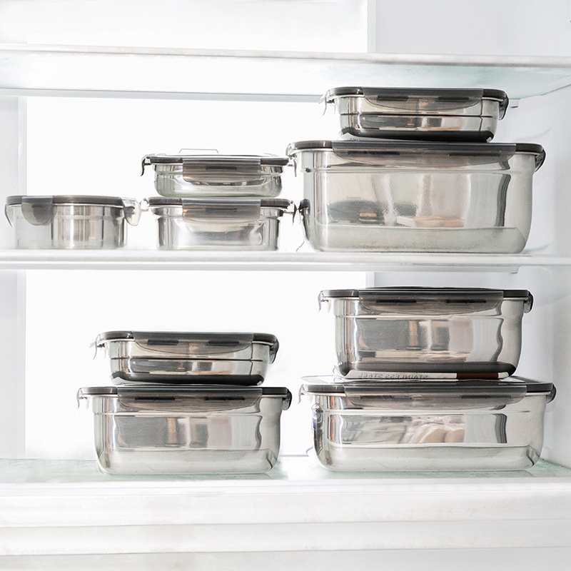 304 Food Grade Stainless Steel Sealed Box Crisper Refrigerator Special Food Storage Picnic Food Box Lunch Box