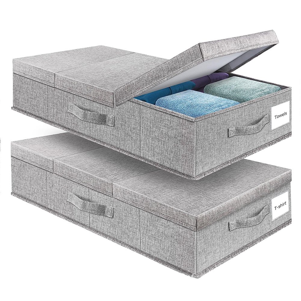 Movable under bed clothes storage Foldable Under Bed Storage Box with Lid for Organizing Clothes, Shoes, Blankets, Pillows