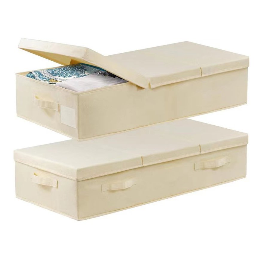 Movable under bed clothes storage Foldable Under Bed Storage Box with Lid for Organizing Clothes, Shoes, Blankets, Pillows