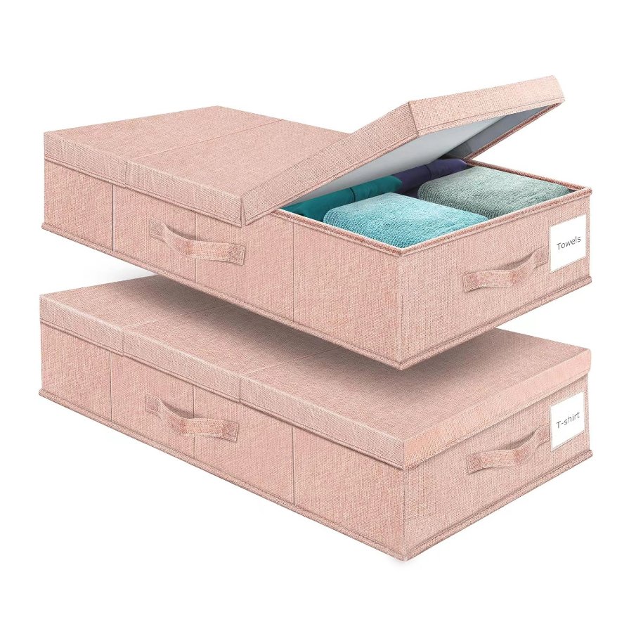 Movable under bed clothes storage Foldable Under Bed Storage Box with Lid for Organizing Clothes, Shoes, Blankets, Pillows