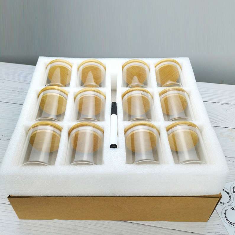 hot sale 12 Pieces High Borosilicate Clear Kitchen Food Storage Jar Set with Bamboo Lid