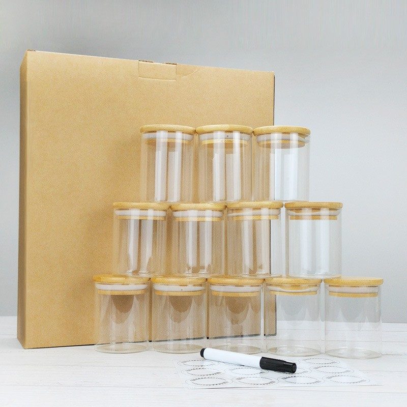 hot sale 12 Pieces High Borosilicate Clear Kitchen Food Storage Jar Set with Bamboo Lid