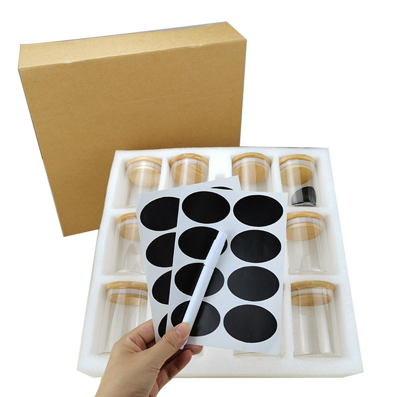 hot sale 12 Pieces High Borosilicate Clear Kitchen Food Storage Jar Set with Bamboo Lid
