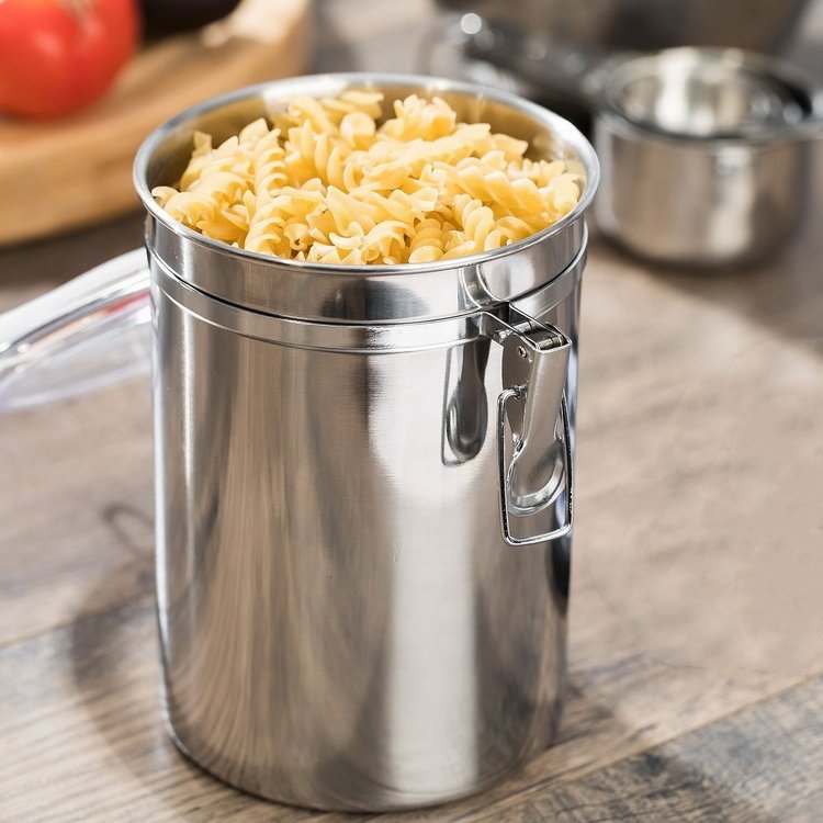 Dia10cm Stainless Steel Airtight Canister Food Storage Container for Kitchen Counter Sugar Coffee Canister with Acrylic Lid