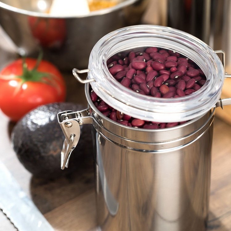 Dia10cm Stainless Steel Airtight Canister Food Storage Container for Kitchen Counter Sugar Coffee Canister with Acrylic Lid