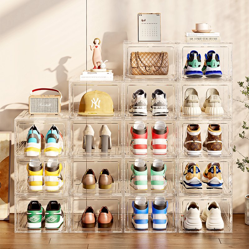 Modern Transparent PP Acrylic Shoebox Rectangle Open Magnetic Container Organizer for Sneaker Storage New Product