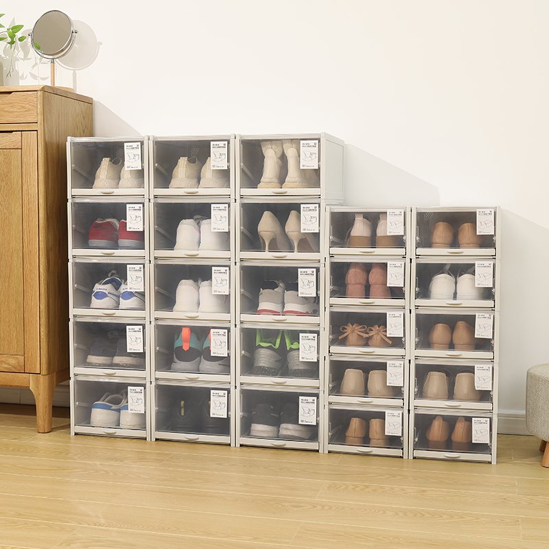 Haixin Stackable Shoe Organizer Drawer Type Containers - Large - 3 pcs Shoe Storage Box Plastic Material
