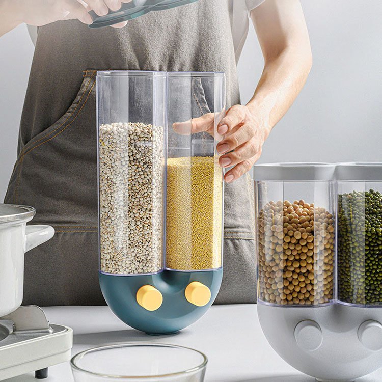 Wall Mounted Multifunction Food Sealed Dispenser Plastic Transparent Storage Bins Mounted Single Double Cereal Dispenser