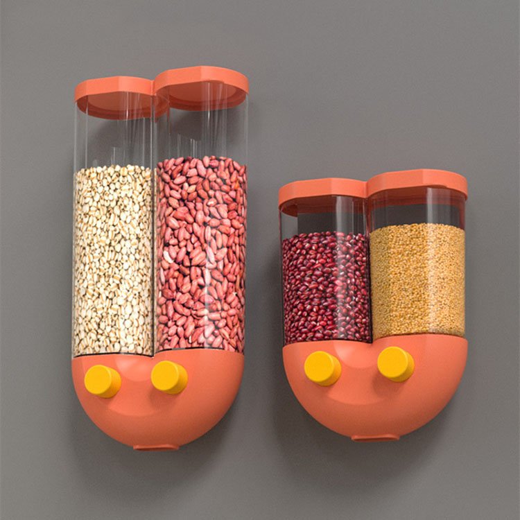 Wall Mounted Multifunction Food Sealed Dispenser Plastic Transparent Storage Bins Mounted Single Double Cereal Dispenser