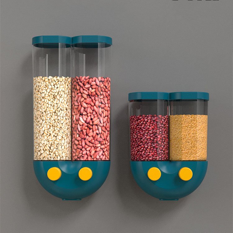 Wall Mounted Multifunction Food Sealed Dispenser Plastic Transparent Storage Bins Mounted Single Double Cereal Dispenser