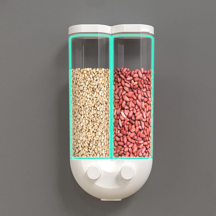 Wall Mounted Multifunction Food Sealed Dispenser Plastic Transparent Storage Bins Mounted Single Double Cereal Dispenser