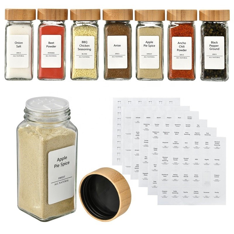 New Customized Private Label 4Oz Set High Airtight Kitchen Food Storage Container Glass Spice Jar With Bamboo Lids