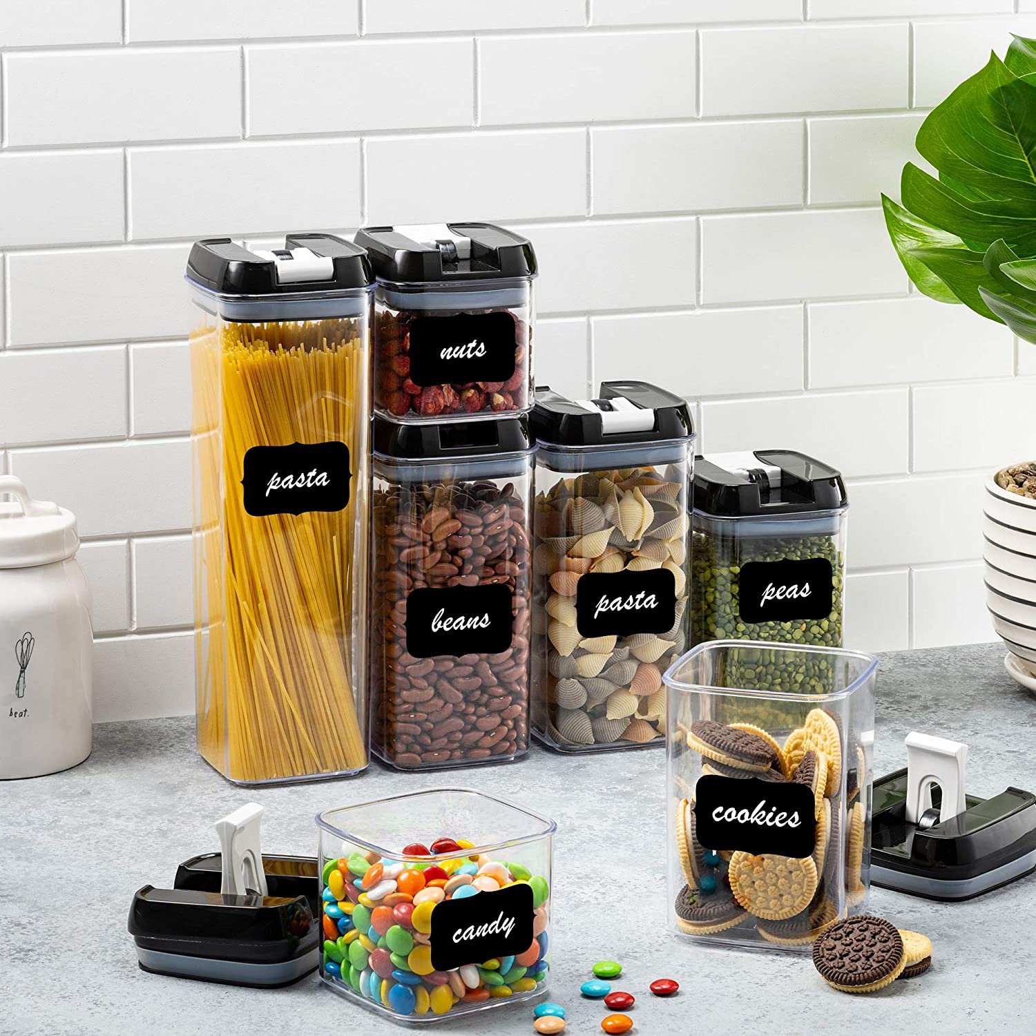 Set of 7 pcs BPA free clear Plastic Airtight cereal Food Storage Containers with Durable Lids Customized