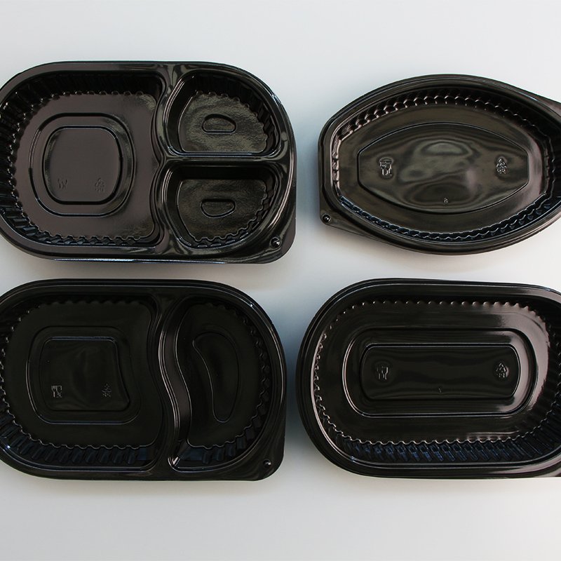Two Pieces Clear lid Black Microwave Safe Plastic Food Storage Disposable Containers Fruit Trays