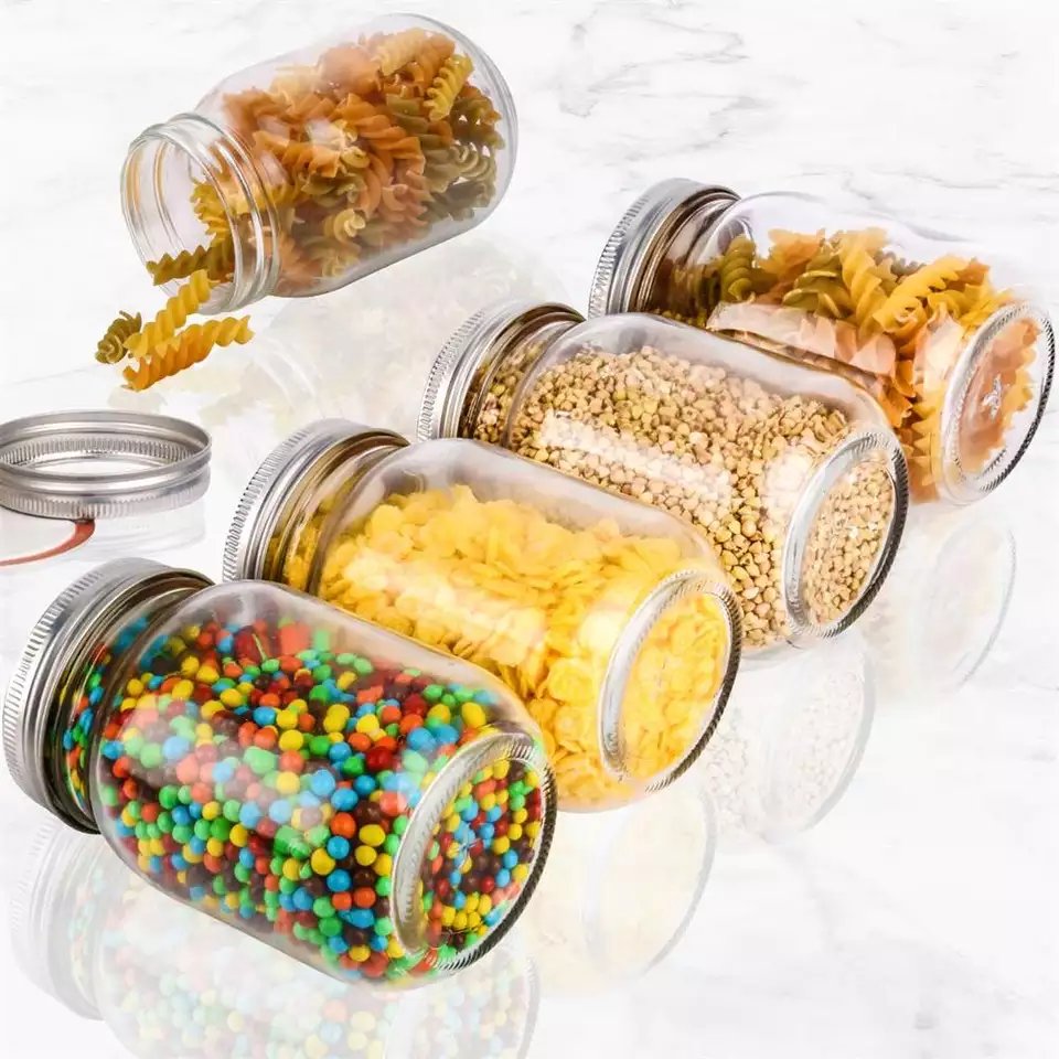 16OZ clear Glass Mason Jar with metal lid wide mouth mason jam jar home and garden christmas decorations