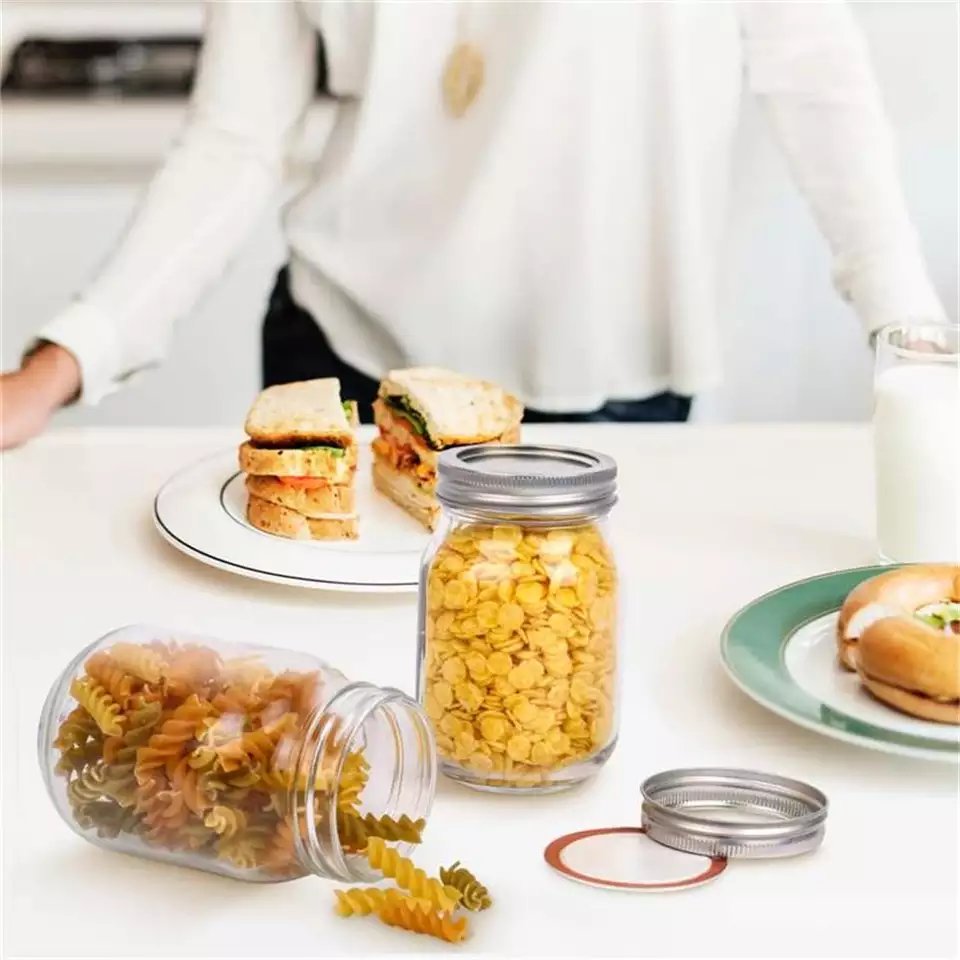 16OZ clear Glass Mason Jar with metal lid wide mouth mason jam jar home and garden christmas decorations